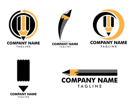 Set of Pencil Icon Vector Logo Template Stock Illustration
