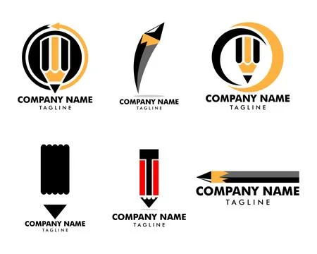 Set of Pencil Icon Vector Logo Template Stock Illustration