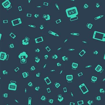 Set Pencil, Inkwell, Cloud database and Mobile phone on seamless pattern. Vector 스톡 일러스트