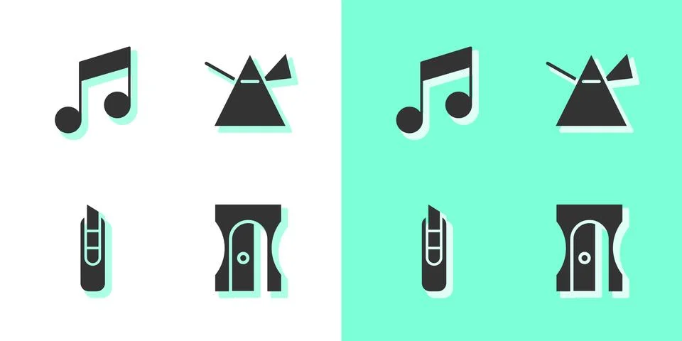 Set Pencil sharpener, Music note, tone, Stationery knife and Light rays in prism イラスト素材