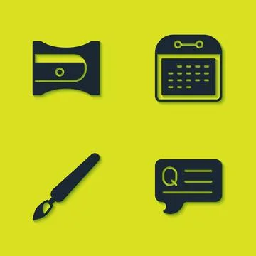 Set Pencil sharpener, Speech bubbles with Question, Paint brush and Calenda.. Stock Illustration