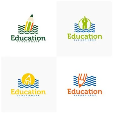 Set of Pencil with Water logo vector template, Creative Pencil design conce.. 库存插图