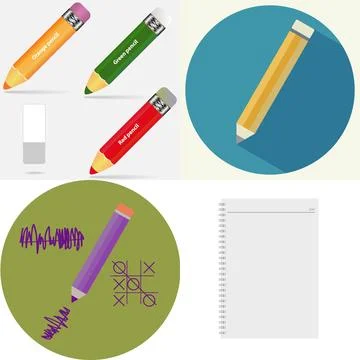 Set of pencils, eraser, notepad Stock Illustration