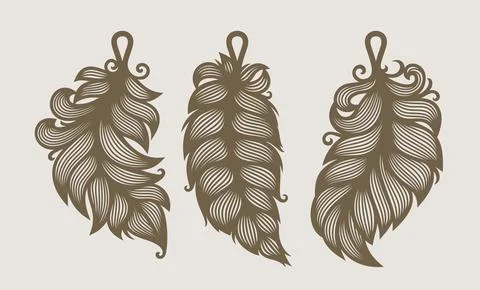 Set of pendants in the shape of leaf, feather.  Stock Illustration