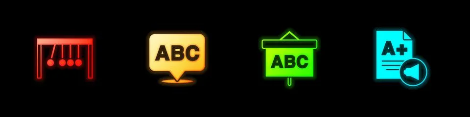 Set Pendulum, Alphabet, Chalkboard and Exam sheet with plus grade icon. Vector 스톡 일러스트