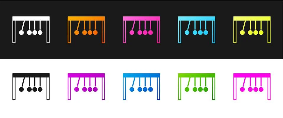 Set Pendulum icon isolated on black and white background. Newtons cradle. Vector Stock Illustration