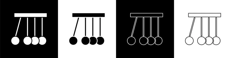 Set Pendulum icon isolated on black and white background. Newtons cradle. Vector Illustrazione stock