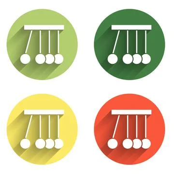 Set Pendulum icon isolated with long shadow background. Newtons cradle. Col.. Stock Illustration