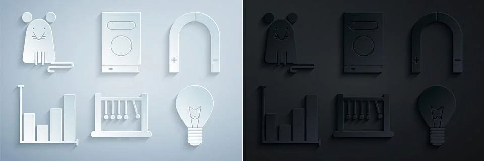 Set Pendulum, Magnet, Pie chart infographic, Light bulb with concept of idea Stock Illustration