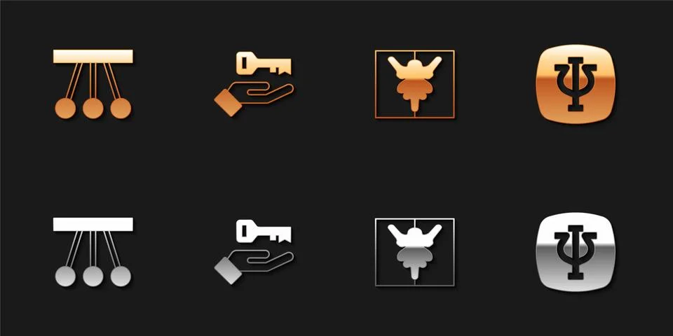 Set Pendulum, Solution to the problem, Rorschach test and Psychology, Psi icon Illustrazione stock