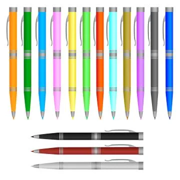 Set of pens, isolated of white, raster version Illustrazione stock