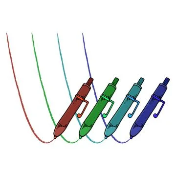 Set of pens. Vector of colored pen. Hand drawn  pen. Stock Illustration