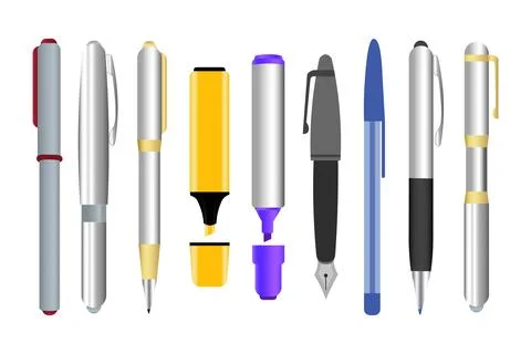 Set of pens on white background Stock Illustration