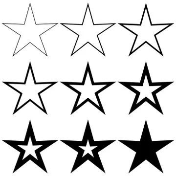 Set pentagonal stars with different stroke thickness, vector logo icon thin and Stock Illustration