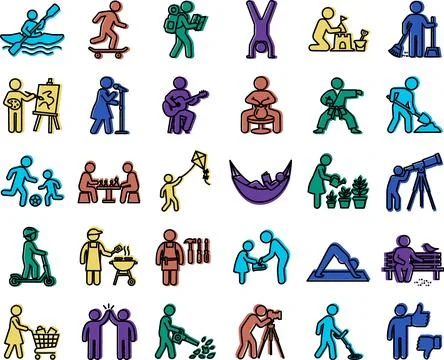 Set of people activities flat icons illustration Stock Illustration
