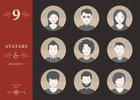 Set of People Avatar in Style Flat Design Stock Illustration
