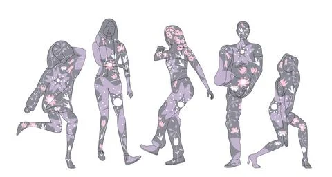Set of people in brush and lines style . Editable illustration Stock Illustration