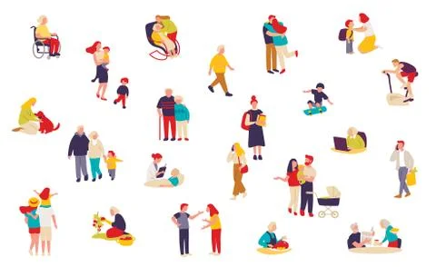 Set of people characters in different poses. Stock Illustration