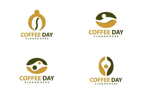 Set of People Coffee logo vector template, Creative Coffee Bean with People.. Stock Illustration