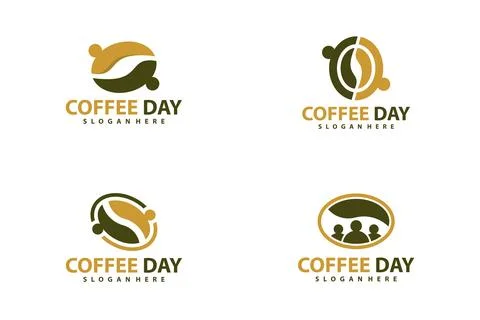 Set of People Coffee logo vector template, Creative Coffee Bean with People.. Stock Illustration