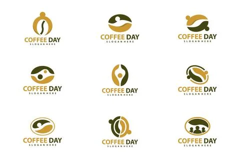 Set of People Coffee logo vector template, Creative Coffee Bean with People.. Иллюстрация