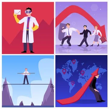Set of people crisis managers flat style, vector illustration Illustrazione stock