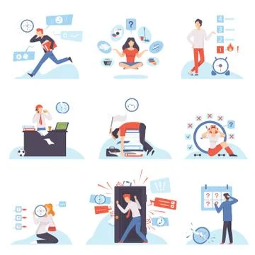 Set of people in the deadline. Vector illustration. Ilustración de archivo
