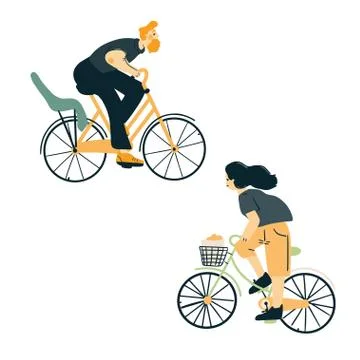 Set of people on different bikes, activity and sport Stock Illustration