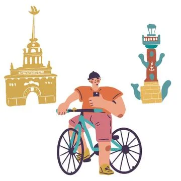 Set of people on different bikes, activity and sport Stock Illustration