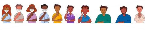 Set of people of different ethnic backgrounds in colorful clothes with eyes Stock Illustrationen