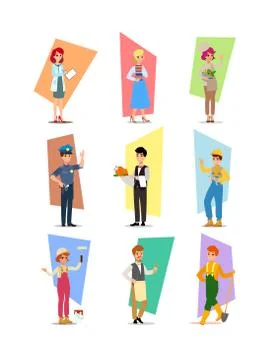 Set of people of different professions, career characters design, Labor Day,  Stock Illustration