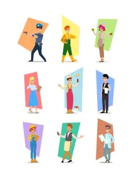 Set of people of different professions, career characters design, Labor Day,  Stock Illustration
