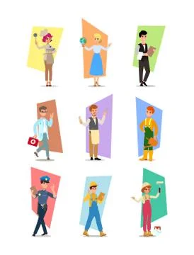 Set of people of different professions, career characters design, Labor Day,  Stock Illustration