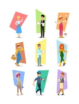Set of people of different professions, career characters design, Labor Day,  Stock Illustration