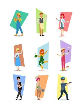 Set of people of different professions, career characters design, Labor Day,  Stock Illustration