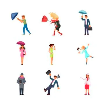 Set of people in different seasons Stock Illustration