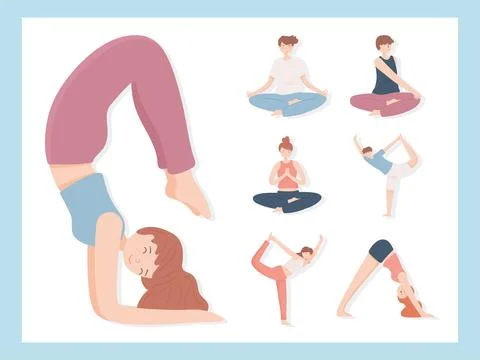 Set of people doing yoga Stock Illustration
