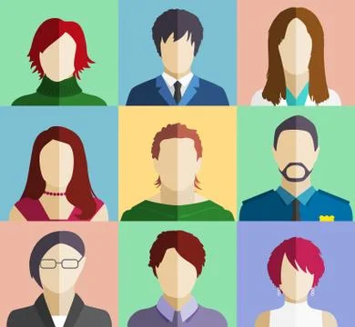 Set of People Faces Avatars Flat Icons Stock Illustration