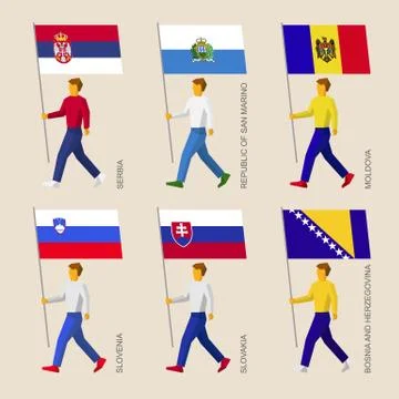 Set of people with flags of countries in Central Europe イラスト素材