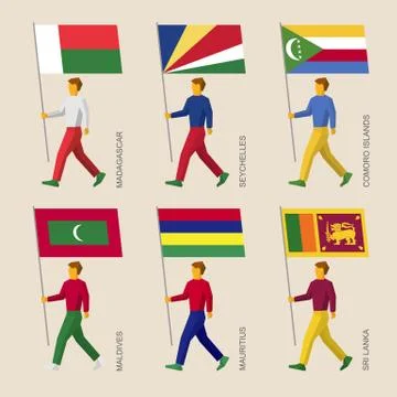 Set of people with flags of countries in Indian ocean 스톡 일러스트