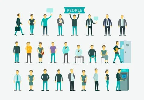 Set with people flat conception vector illustration Stock Illustration