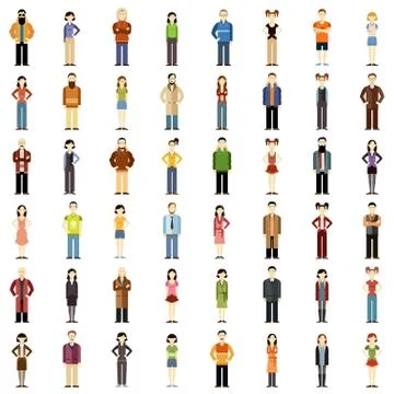 Set of people flat icons Stock Illustration