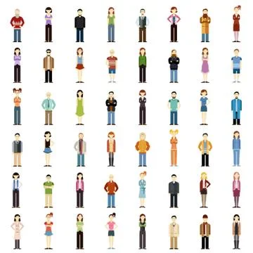 Set of people flat icons Stock Illustration