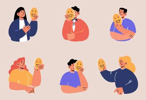 Set of people hiding faces behind of social masks Stock Illustration