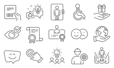 Set of People icons, such as Augmented reality, Elevator, Check eye. Vector 스톡 일러스트
