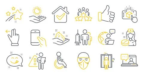 Set of People icons, such as Augmented reality, Yummy smile, Sun protection Stock Illustration