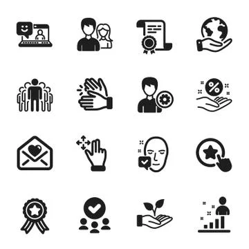Set of People icons, such as Clapping hands, Loan percent, Smile. Vector Illustrazione stock