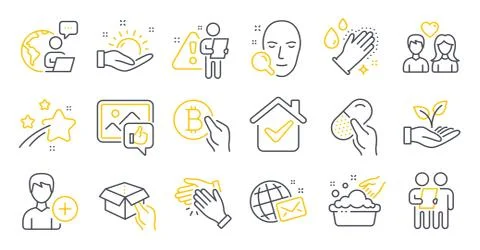 Set of People icons, such as Hold box, Clapping hands, Bitcoin pay symbols Illustrazione stock