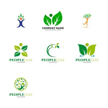 Set of People Leaf Icon Vector Logo Template Illustration Design Illustrazione stock