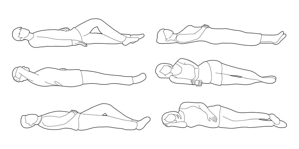 Set of people lying down, resting side view for sleeping concept. Illustrazione stock